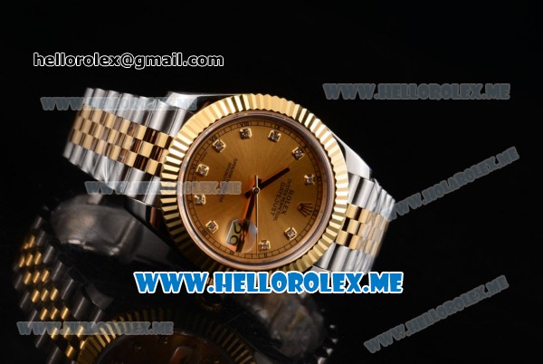 Rolex Datejust II Asia 2813 Automatic Two Tone Case/Bracelet with Yellow Gold Dial and Diamonds Markers (BP) - Click Image to Close